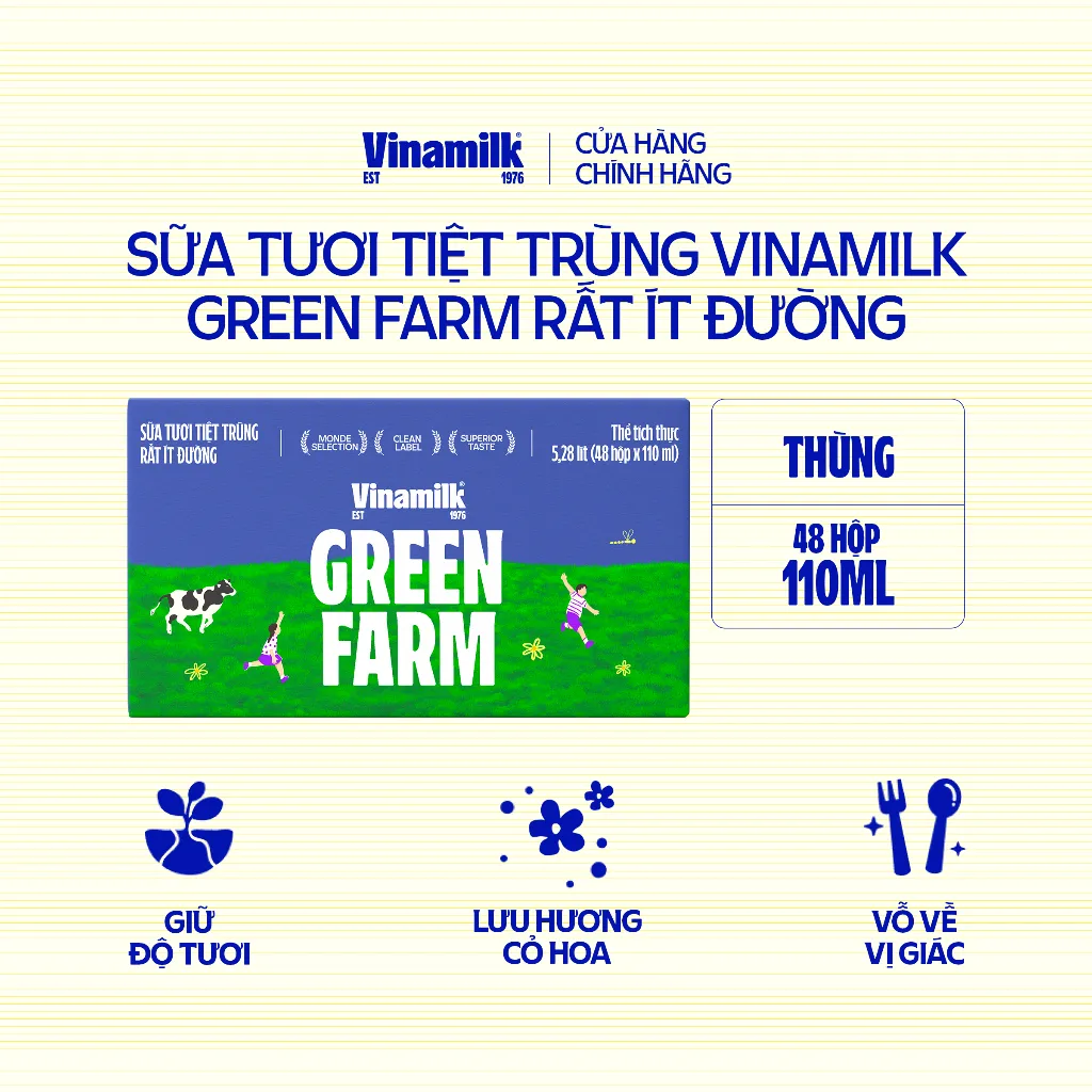 Ảnh Thùng 48 hộp Tươi Tiệt Trùng Vinamilk Green Farm rất ít đường 110ml 1