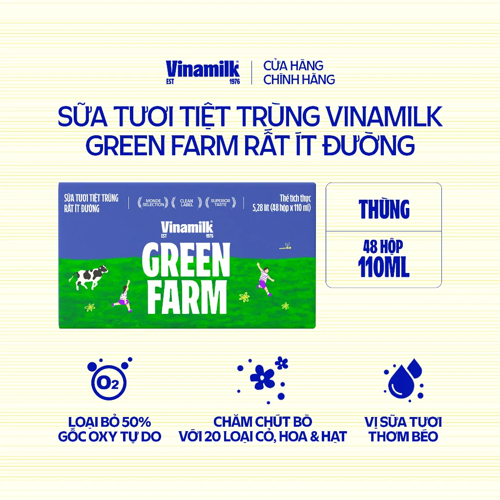 Ảnh Thùng 48 hộp Tươi Tiệt Trùng Vinamilk Green Farm rất ít đường 110ml 2