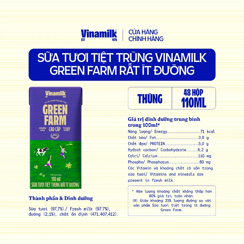 Ảnh Thùng 48 hộp Tươi Tiệt Trùng Vinamilk Green Farm rất ít đường 110ml 3