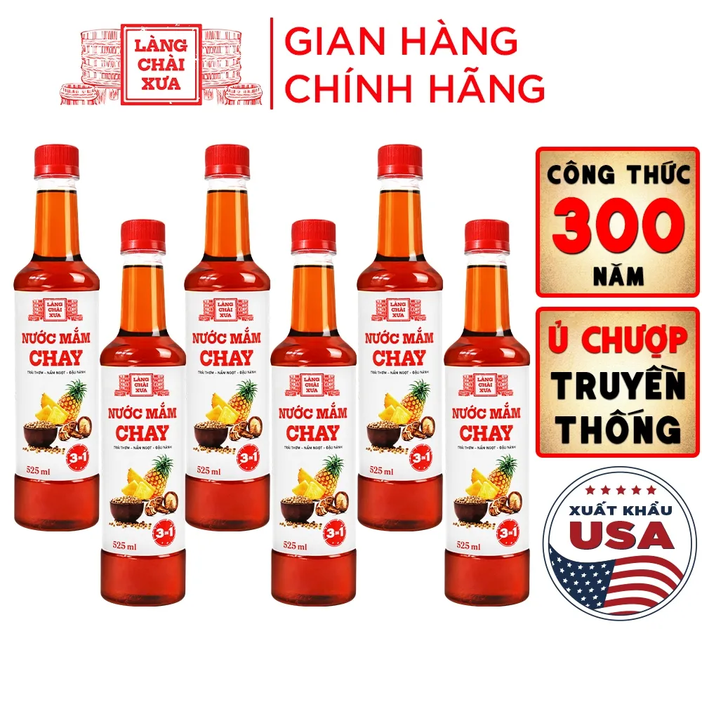Ảnh Thùng 6 chai nước mắm CHAY 3 trong 1 Làng Chài Xưa 525ml trái thơm nấm ngọt đậu nành 300 năm truyền thống 1