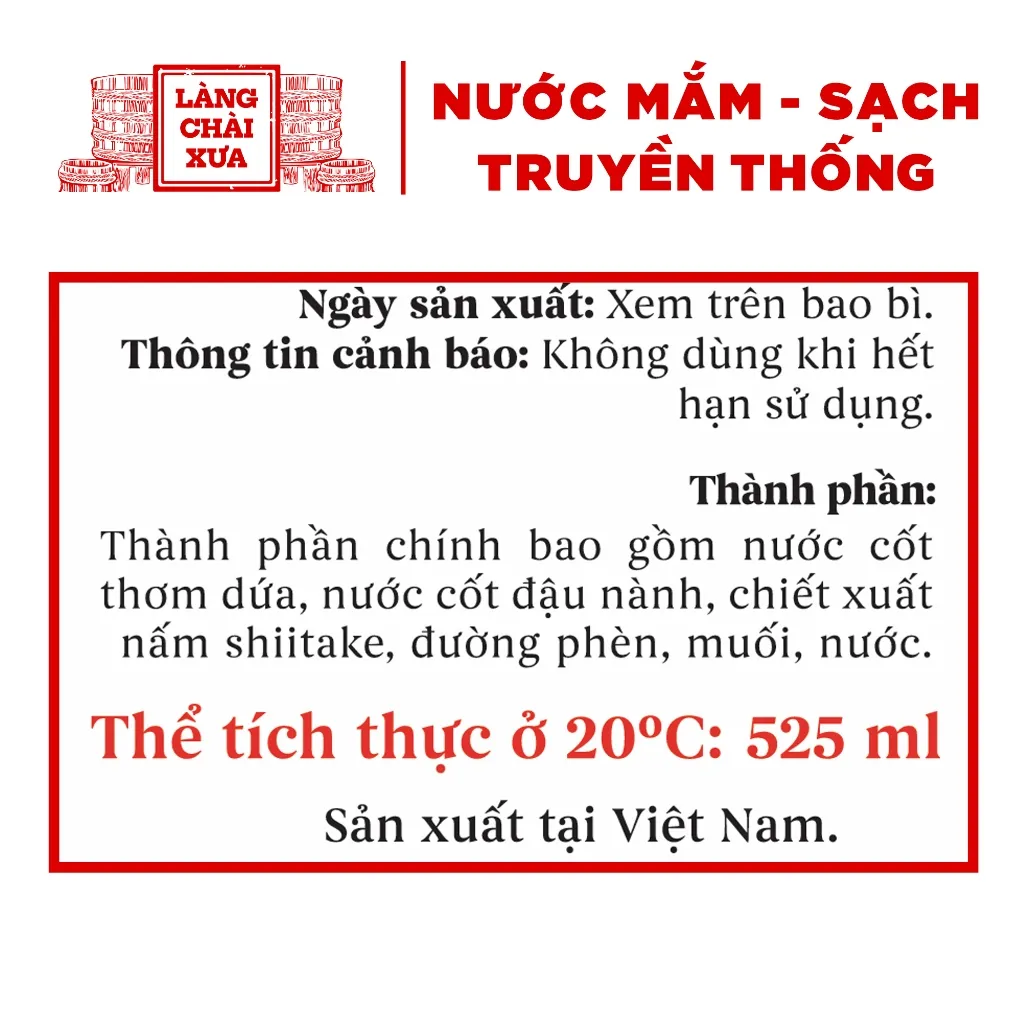 Ảnh Thùng 6 chai nước mắm CHAY 3 trong 1 Làng Chài Xưa 525ml trái thơm nấm ngọt đậu nành 300 năm truyền thống 2