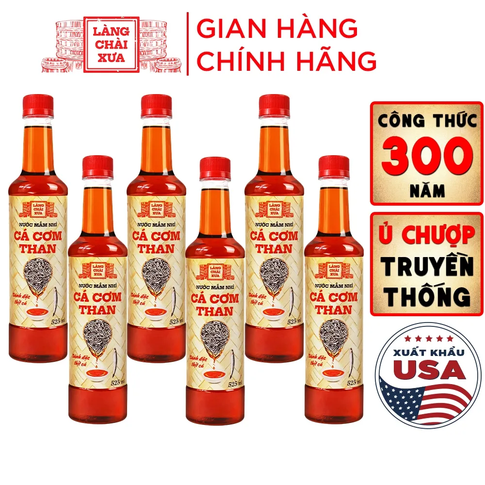 Ảnh Thùng 6 chai nước mắm nhỉ cá cơm than Làng Chài Xưa 525ml/chai sánh đặc thịt cá 300 năm truyền thống 1