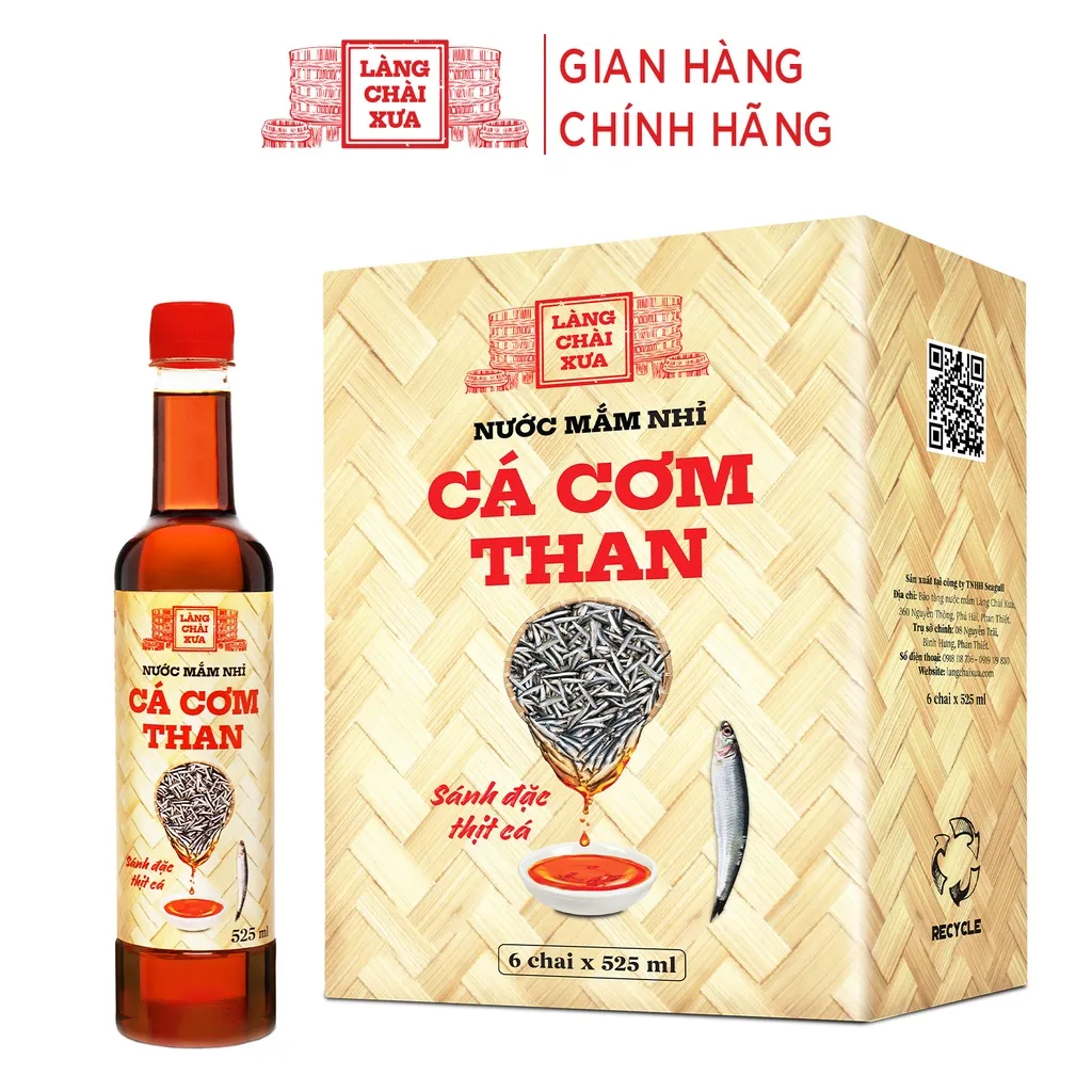 Ảnh Thùng 6 chai nước mắm nhỉ cá cơm than Làng Chài Xưa 525ml/chai sánh đặc thịt cá 300 năm truyền thống 3