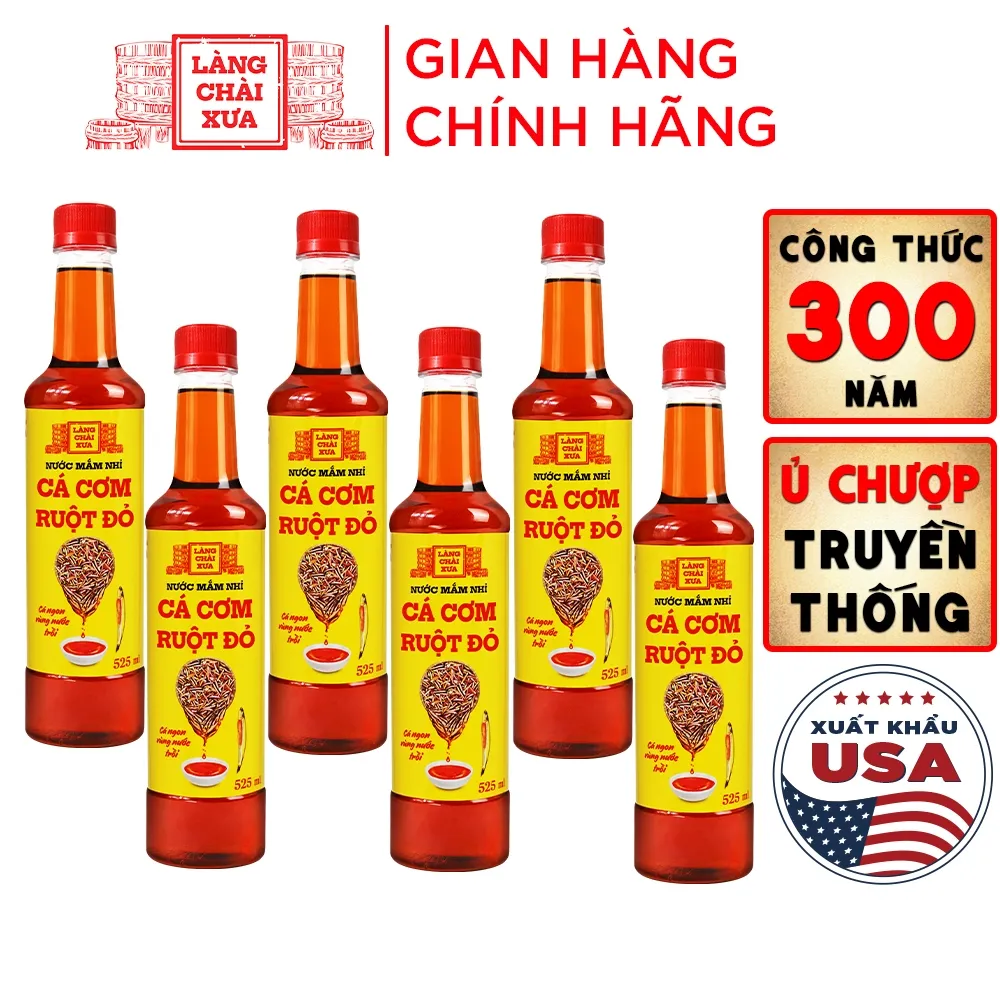Thùng 6 Chai Nước Mắm Nhỉ Cá Cơm Ruột Đỏ Làng Chài Xưa 525ml | Truyền Thống 300 Năm | Đặc Sản Phan Thiết Ngon