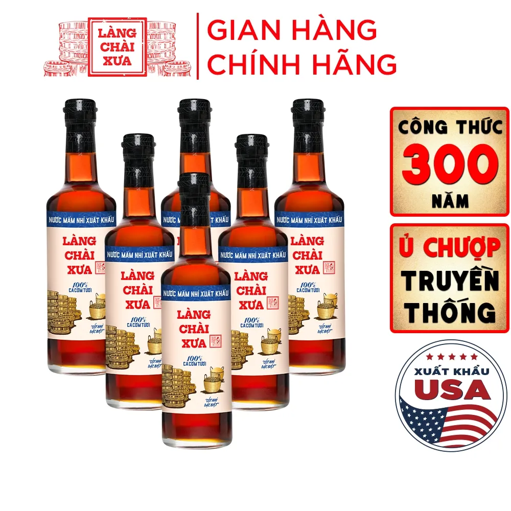Ảnh Thùng 6 chai nước mắm nhỉ xuất khẩu Làng Chài Xưa Nhãn Xanh 500ml/chai vị dịu nhẹ phù hợp giới trẻ 1