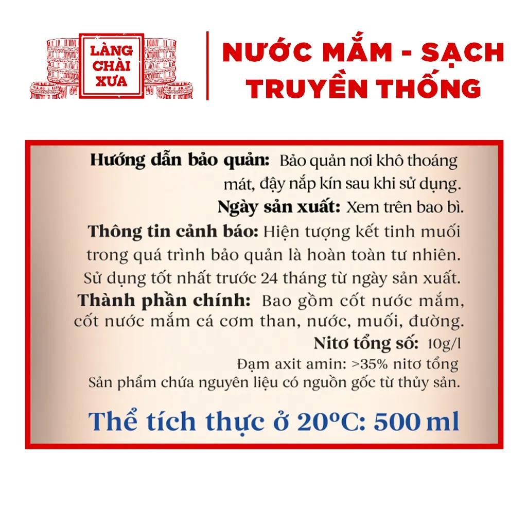 Ảnh Thùng 6 chai nước mắm nhỉ xuất khẩu Làng Chài Xưa Nhãn Xanh 500ml/chai vị dịu nhẹ phù hợp giới trẻ 2