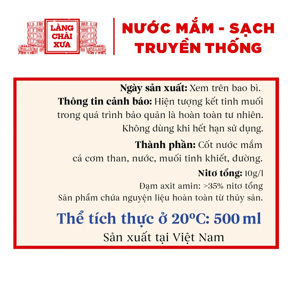 Ảnh Thùng 6 chai nước mắm nhỉ xuất khẩu Làng Chài Xưa Nhãn Xanh 500ml/chai 2