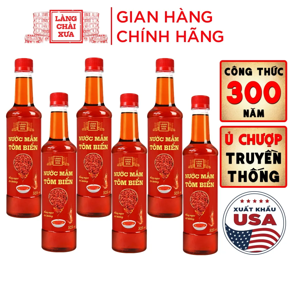 Ảnh Thùng 6 chai nước mắm tôm biển Làng Chài Xưa 525ml Hồng Ngọc Đại Dương 300 năm truyền thống 1