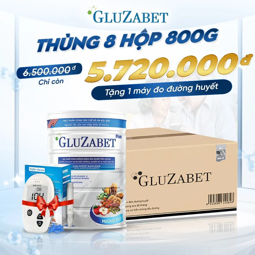 Ảnh Thùng 8 Lon Gluzabet 800G - Giúp Ổn Định Đường Huyết, Bổ Sung Dinh Dưỡng, Tăng Đề Kháng, Ngăn Ngừa Biến Chứng Tiểu Đường 1