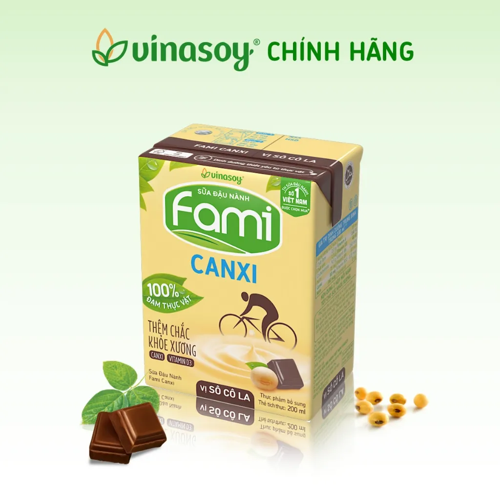 Ảnh Thùng sữa đậu nành Fami Canxi Vị sô cô la hộp (36 hộp x 200ml) 1