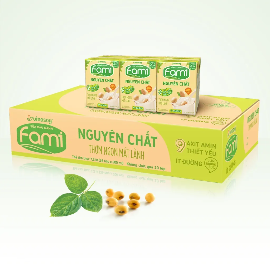 Ảnh Thùng sữa đậu nành Fami Nguyên chất ít đường (36 hộp x 200ml) 4