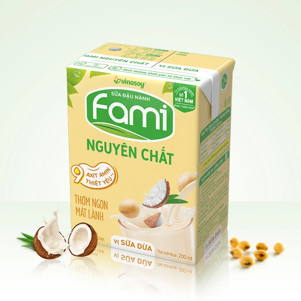 Ảnh Thùng sữa đậu nành Fami Nguyên Chất vị Sữa dừa (36 hộp x 200ml) 1