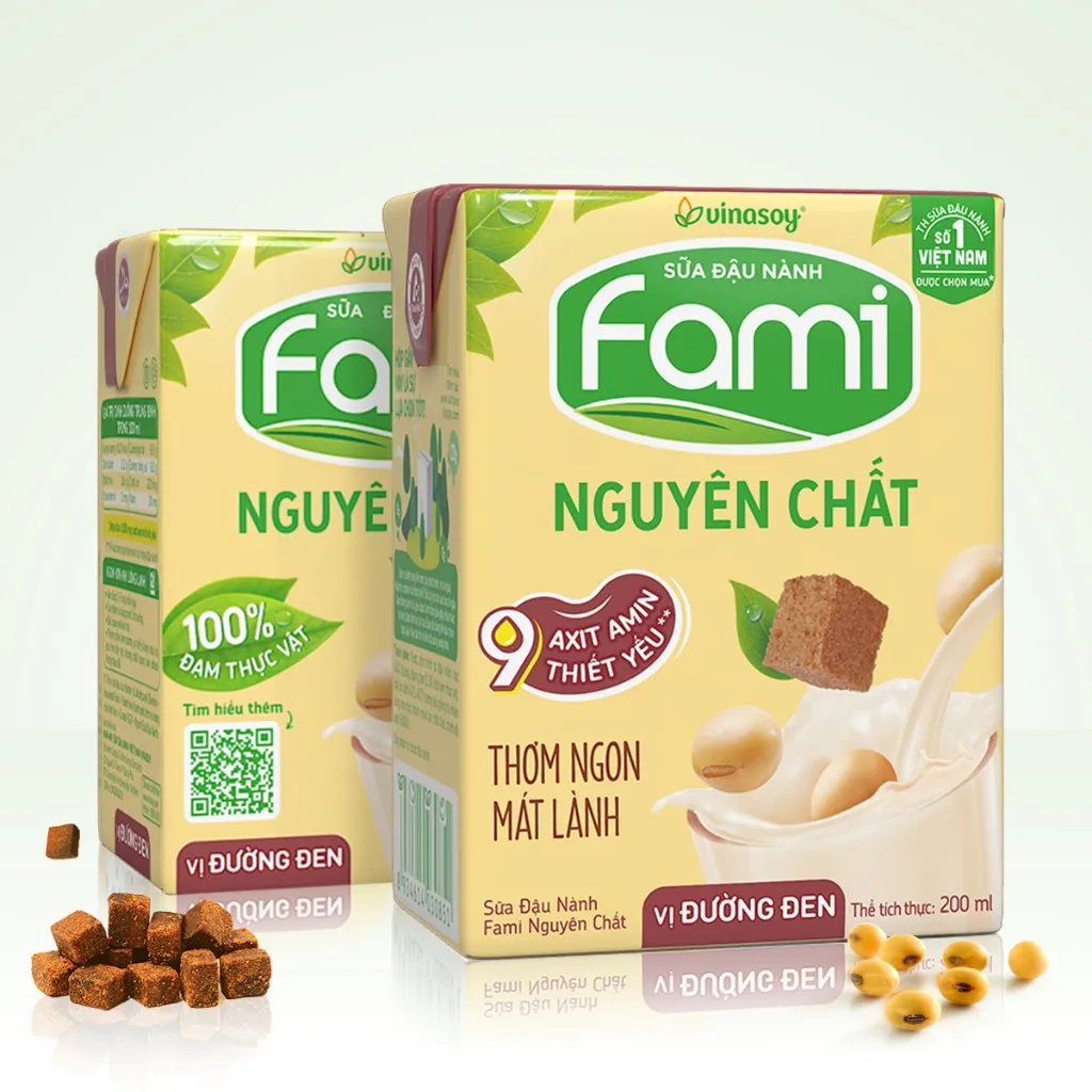 Ảnh Thùng sữa đậu nành Fami Nguyên Chất vị đường đen (36 hộp x 200ml) 2