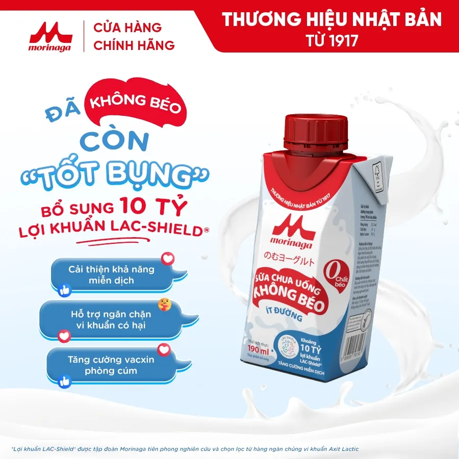 Ảnh Thùng Sữa Chua Uống Không Béo Morinaga nguyên vị  24 hộp x 190ml - Ít đường & calo, 10 tỷ lợi khuẩn - Tăng miễn dịch 2