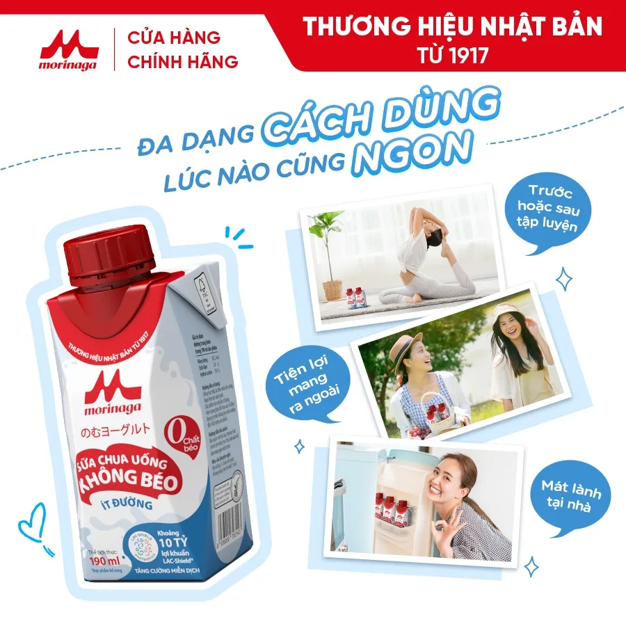 Ảnh Thùng Sữa Chua Uống Không Béo Morinaga nguyên vị  24 hộp x 190ml - Ít đường & calo, 10 tỷ lợi khuẩn - Tăng miễn dịch 4