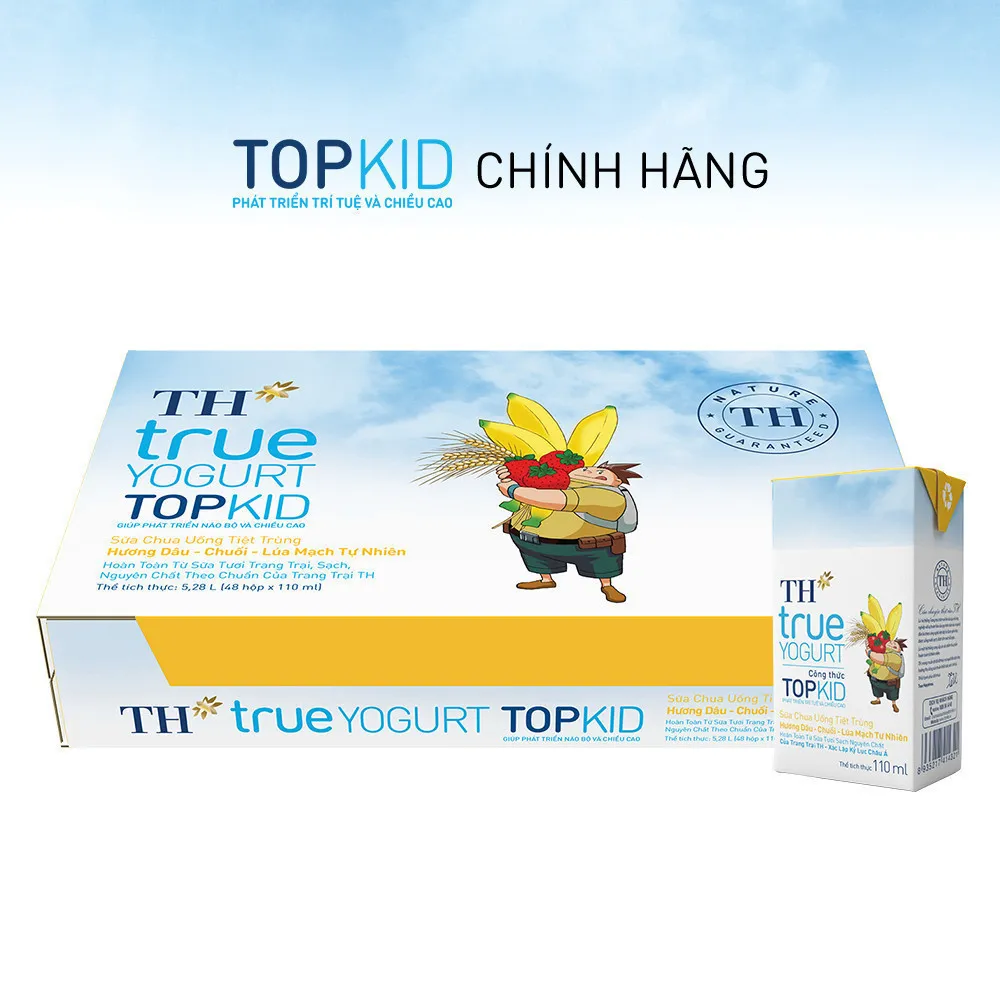 Ảnh Thùng Sữa Chua Uống Tiệt Trùng TH true YOGURT TOPKID milk Hương Dâu-Chuối-Lúa Mạch 110ml (48 Hộp) 1