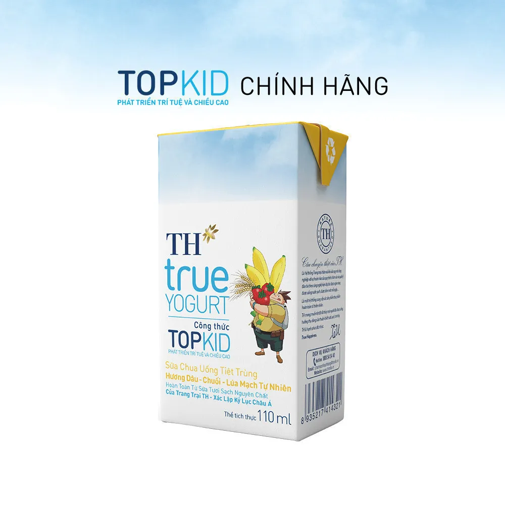 Ảnh Thùng Sữa Chua Uống Tiệt Trùng TH true YOGURT TOPKID milk Hương Dâu-Chuối-Lúa Mạch 110ml (48 Hộp) 2