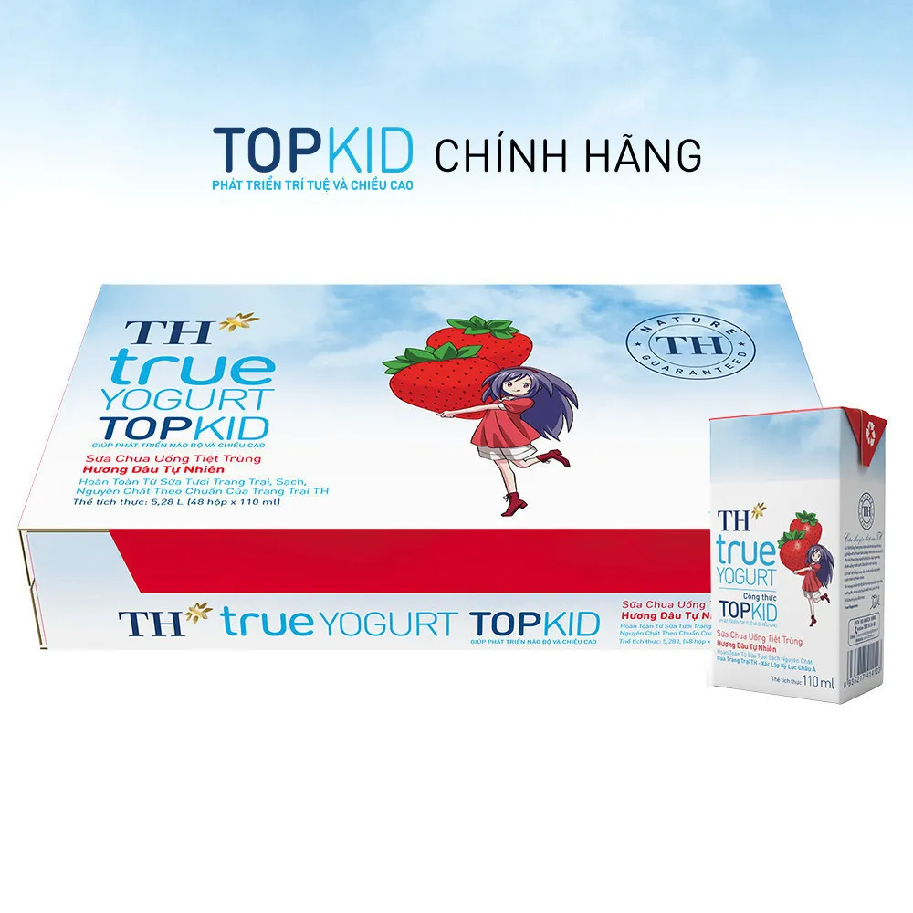 Ảnh Thùng Sữa Chua Uống Tiệt Trùng TH true YOGURT TOPKID milk Hương Dâu 110ml (48 Hộp) 1