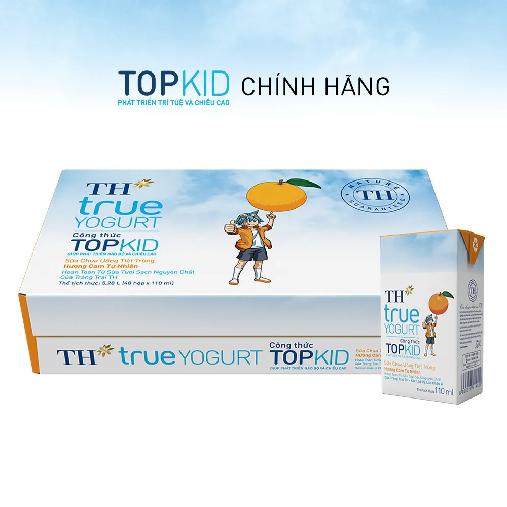 Ảnh Thùng Sữa Chua Uống Tiệt Trùng TH true YOGURT TOPKID milk Hương Cam 110ml (48 Hộp) 1