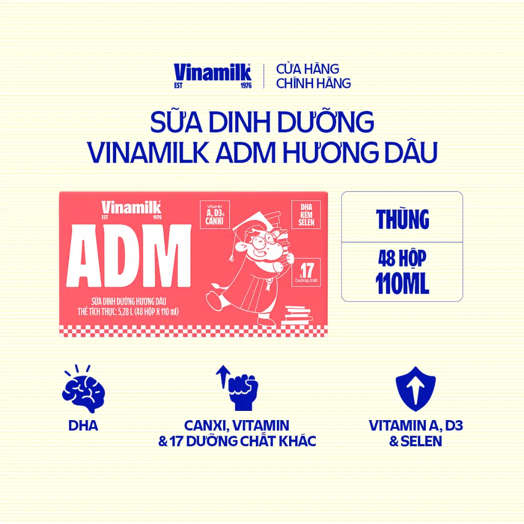 Ảnh Thùng Sữa dinh dưỡng Vinamilk ADM Gold IQ Hương dâu Hộp 110ml - 48 hộp/Thùng 1