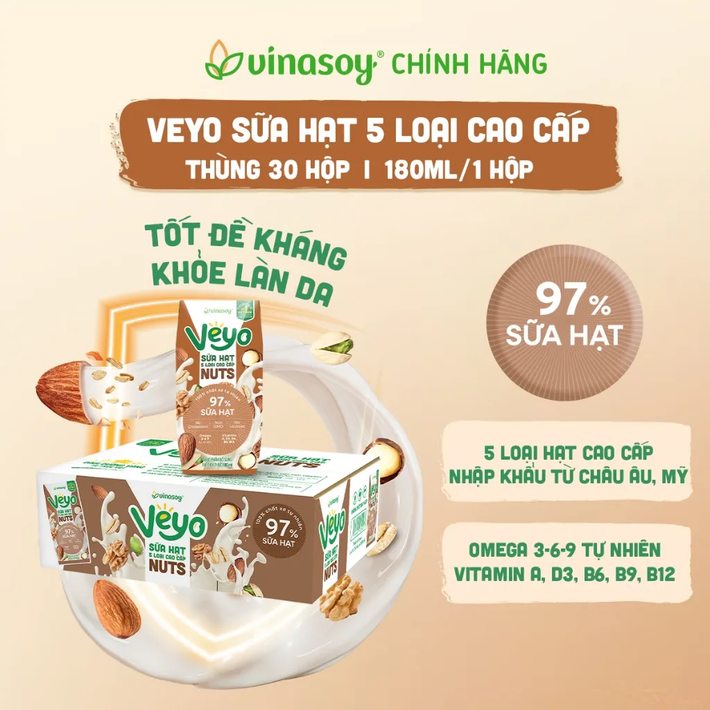 Ảnh Thùng Sữa hạt 5 loại cao cấp Veyo Nuts (30 Hộp x 180ml) 1