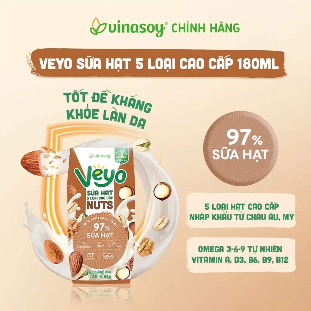 Ảnh Thùng Sữa hạt 5 loại cao cấp Veyo Nuts (30 Hộp x 180ml) 2