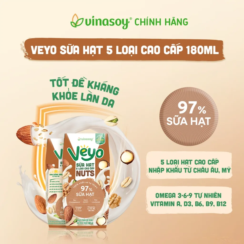 Ảnh Thùng Sữa hạt 5 loại cao cấp Veyo Nuts (30 Hộp x 180ml) 3