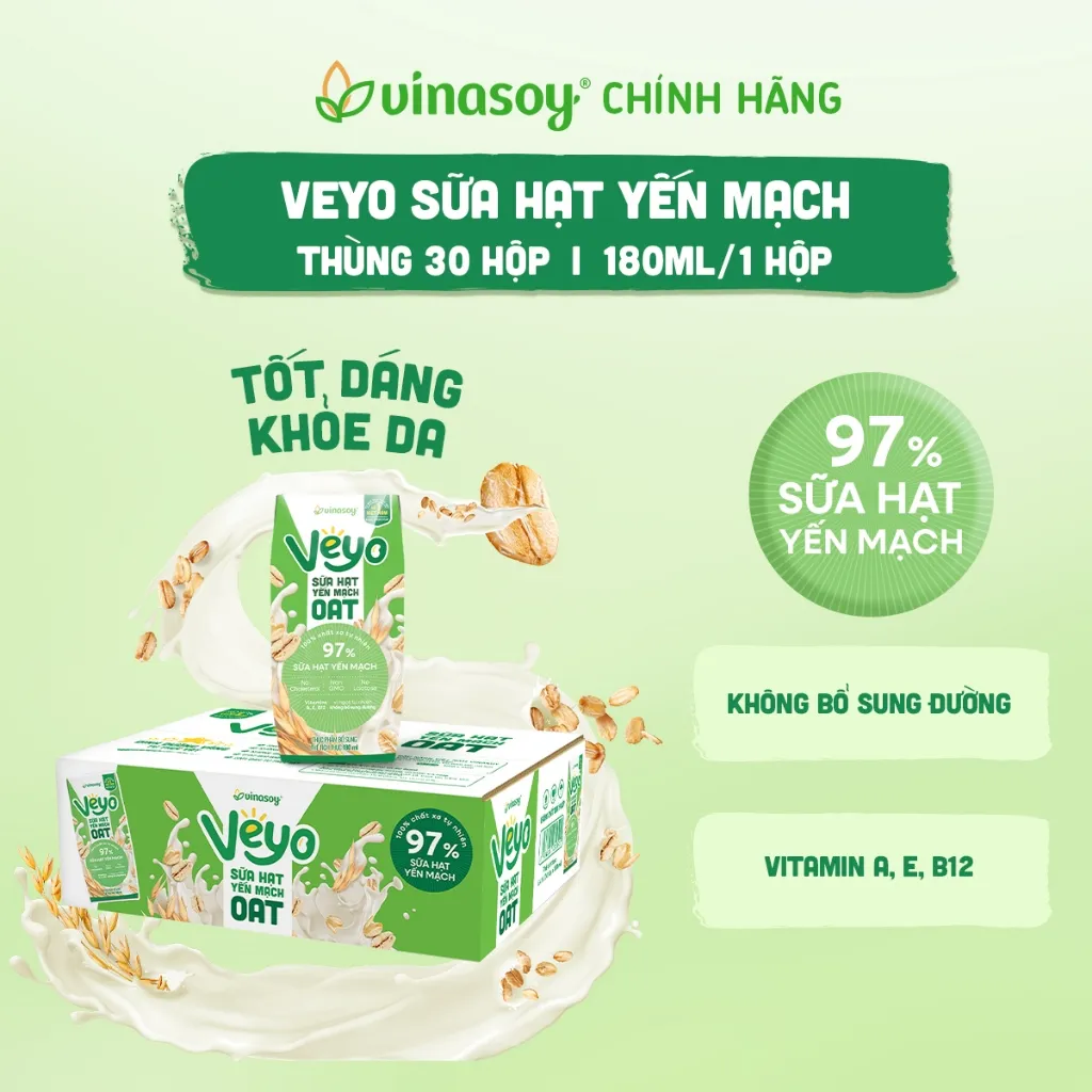 Ảnh Thùng Sữa hạt Yến mạch Veyo Oat (30 Hộp x 180ml) 1