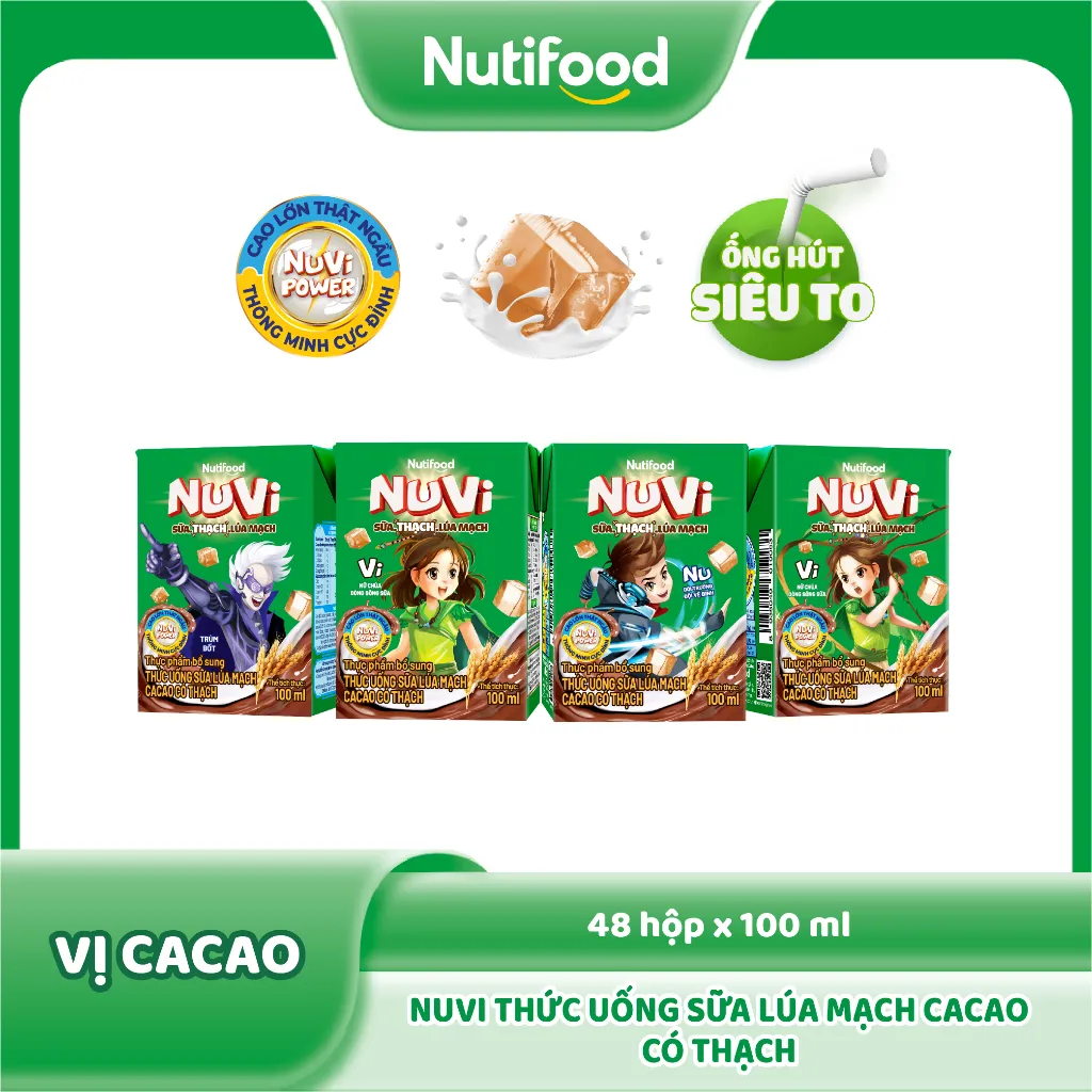 Ảnh Thùng Sữa Lúa Mạch Cacao Có Thạch NuVi 100ml (48 Hộp x 100ml) 1