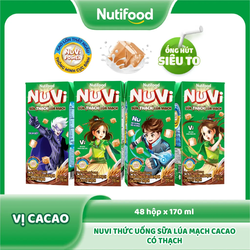 Ảnh Thùng Sữa Lúa Mạch Cacao Có Thạch NuVi 170ml (48 Hộp x 170ml) 1