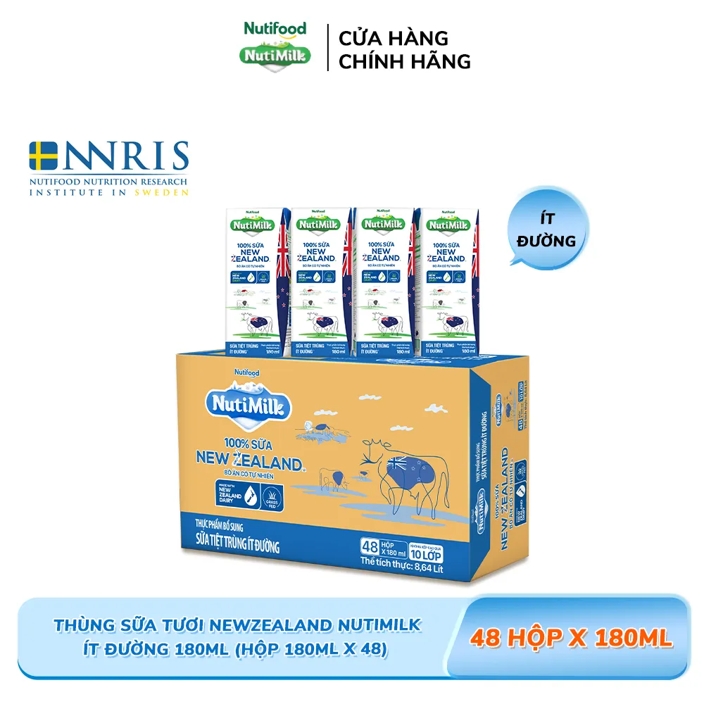 Ảnh Thùng Sữa Tiệt Trùng New Zealand NutiMilk Ít Đường 180ml 1