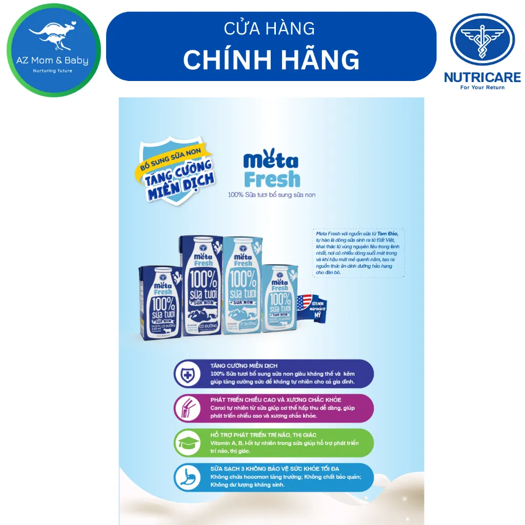 Ảnh Thùng sữa tươi chứa sữa non Nutricare Meta FRESH ít đường (110ml x 48 hộp) 2