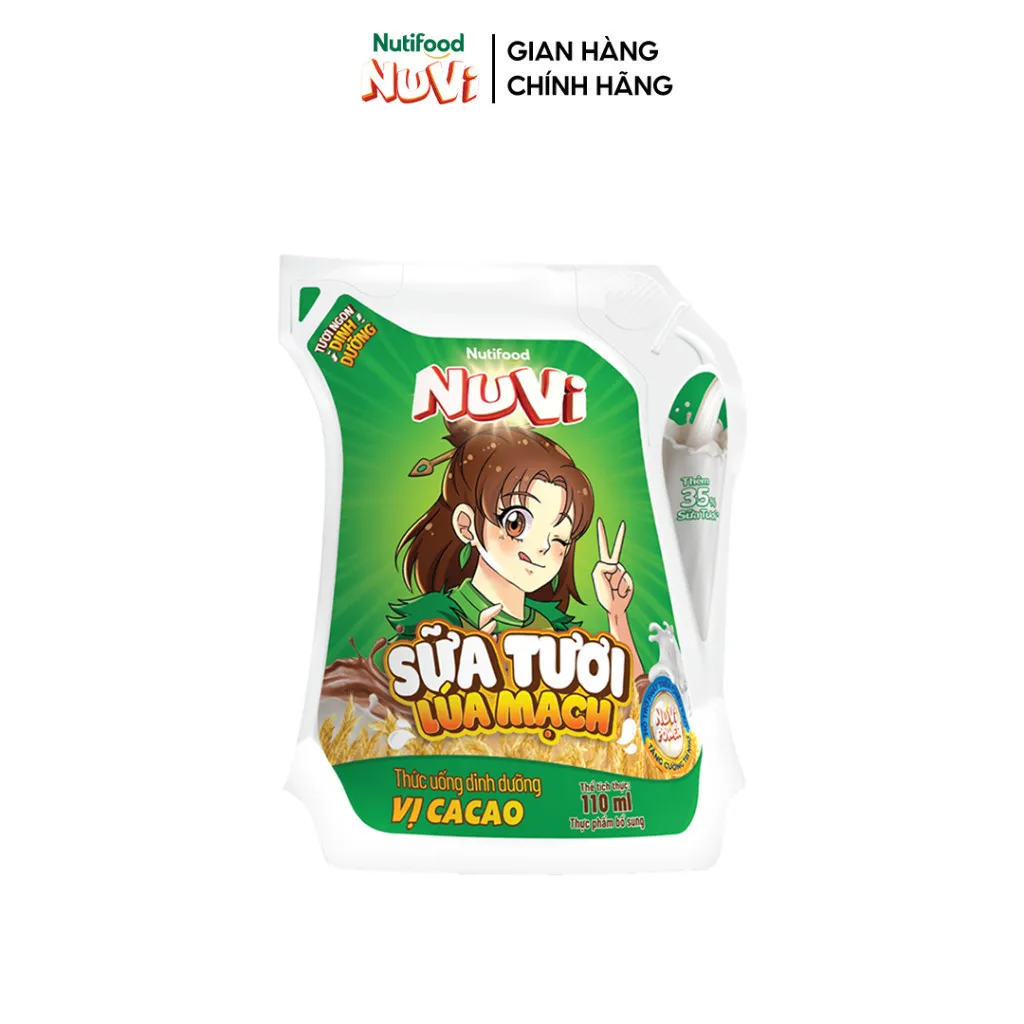 Ảnh Thùng Sữa Tươi Lúa Mạch NuVi Vị Ca Cao 110ml (Túi 110ml x 24) - Phát Triển Chiều Cao 4