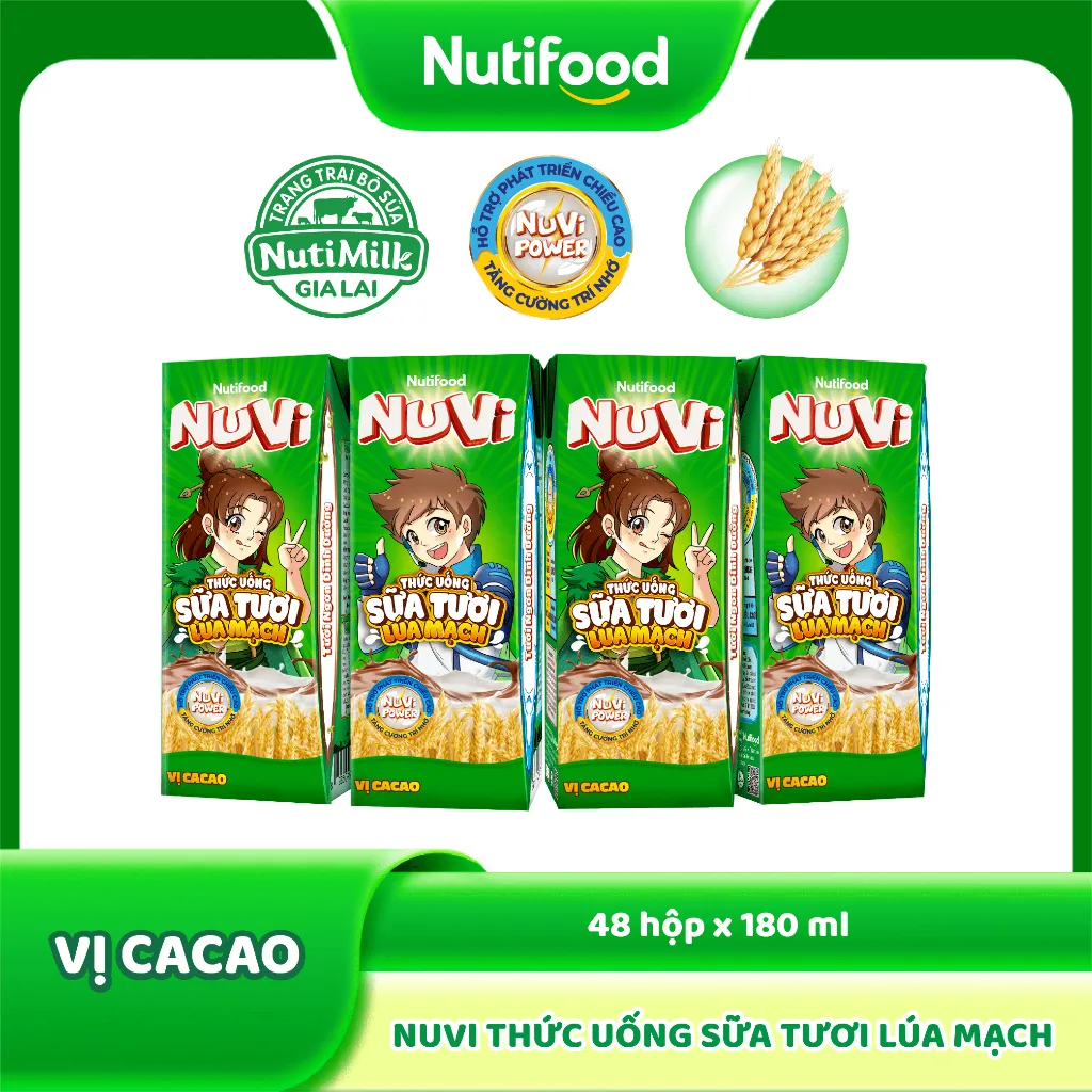 Ảnh Thùng Sữa Tươi Lúa Mạch NuVi Vị Ca Cao 180ml (48 Hộp x 180ml) 1