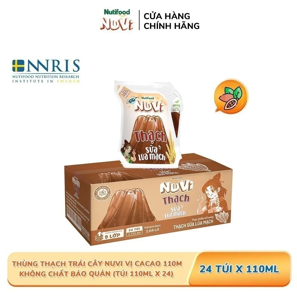 Ảnh Thùng Thạch Trái Cây NuVi Vị Sữa Lúa Mạch 110ml (Túi 110ml x 24) 2