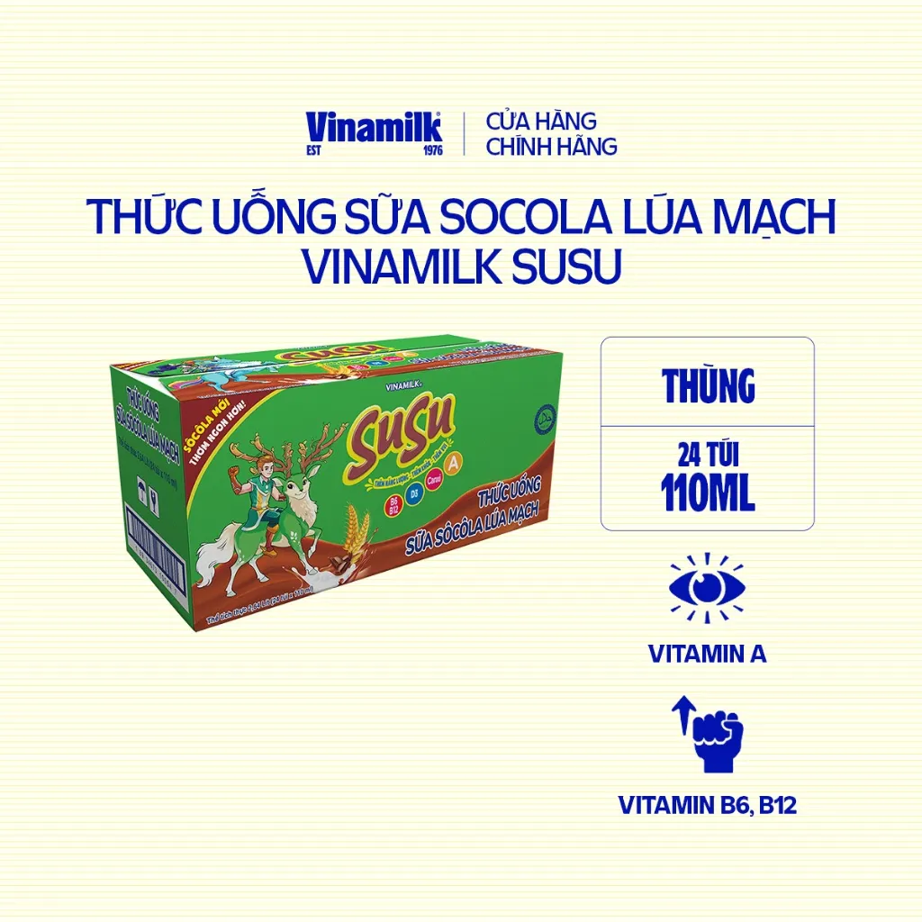 Ảnh Thùng Thức uống sữa Socola lúa mạch Vinamilk Susu - Thùng 24 túi 110ml 2