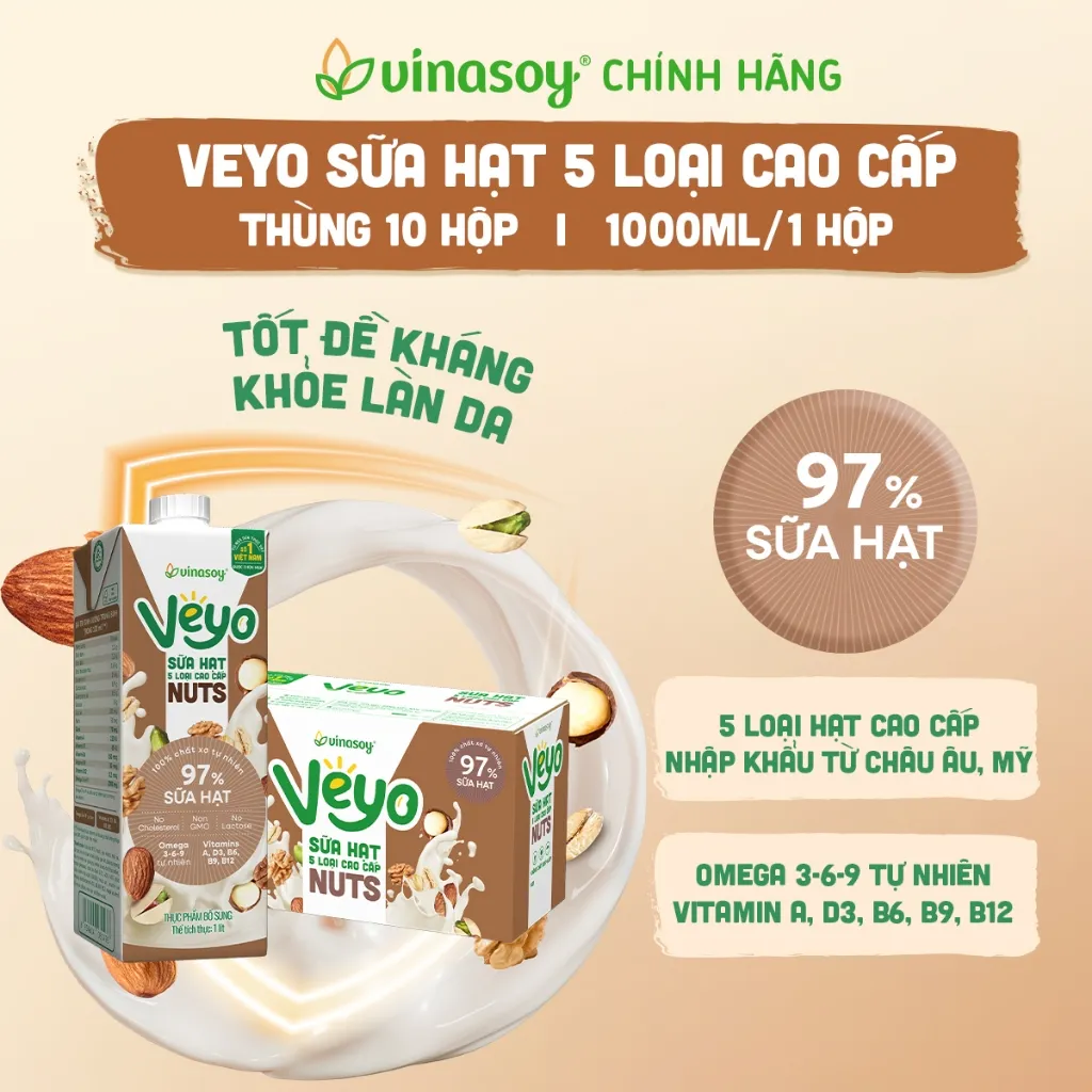Ảnh Thùng Veyo sữa hạt 05 loại cao cấp (10 hộp x 1 Lít) 1