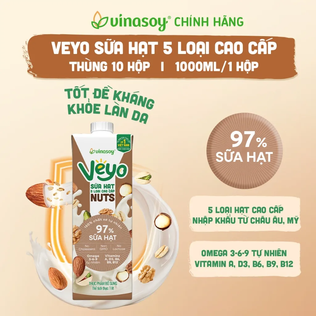 Ảnh Thùng Veyo sữa hạt 05 loại cao cấp (10 hộp x 1 Lít) 2