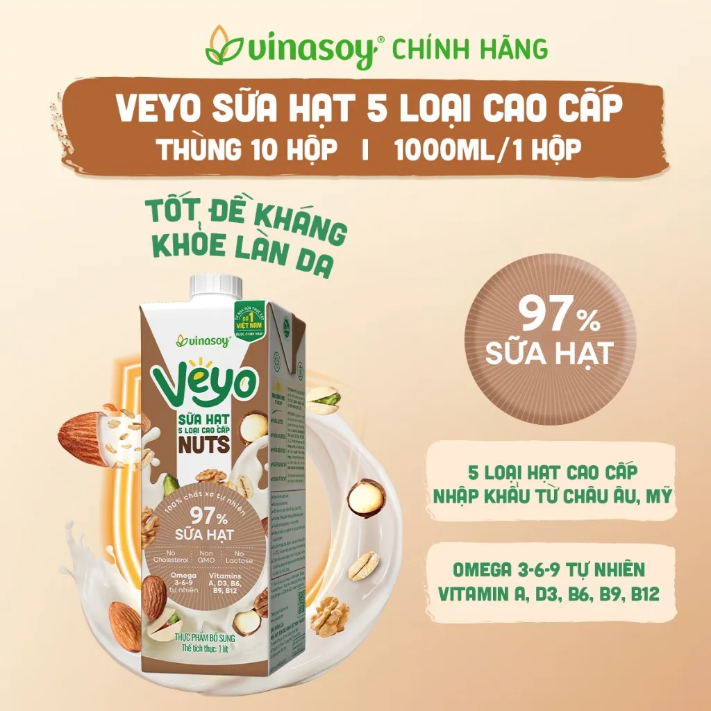 Ảnh Thùng Veyo sữa hạt 05 loại cao cấp (10 hộp x 1 Lít) 3