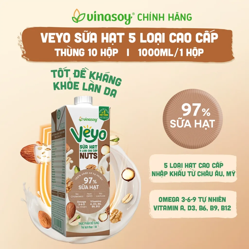 Ảnh Thùng Veyo sữa hạt 05 loại cao cấp (10 hộp x 1 Lít) 4