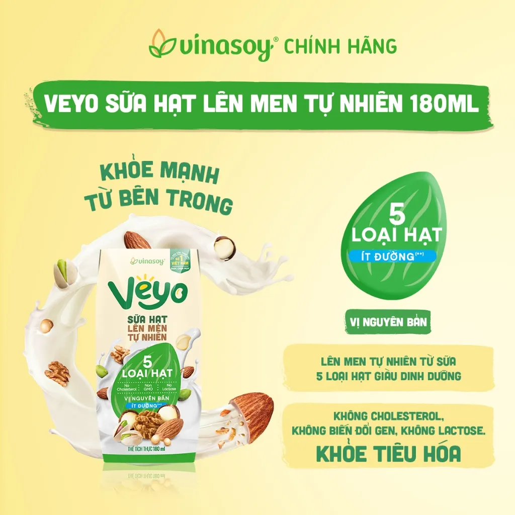 Ảnh Thùng Veyo Sữa hạt lên men tự nhiên Vị Nguyên bản Ít đường (30hộp x 180ml) 2