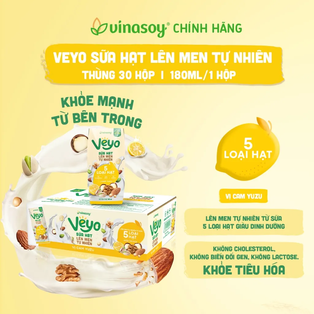 Ảnh Thùng Veyo Sữa hạt lên men tự nhiên Vị Cam Yuzu (30hộp x 180ml) 1