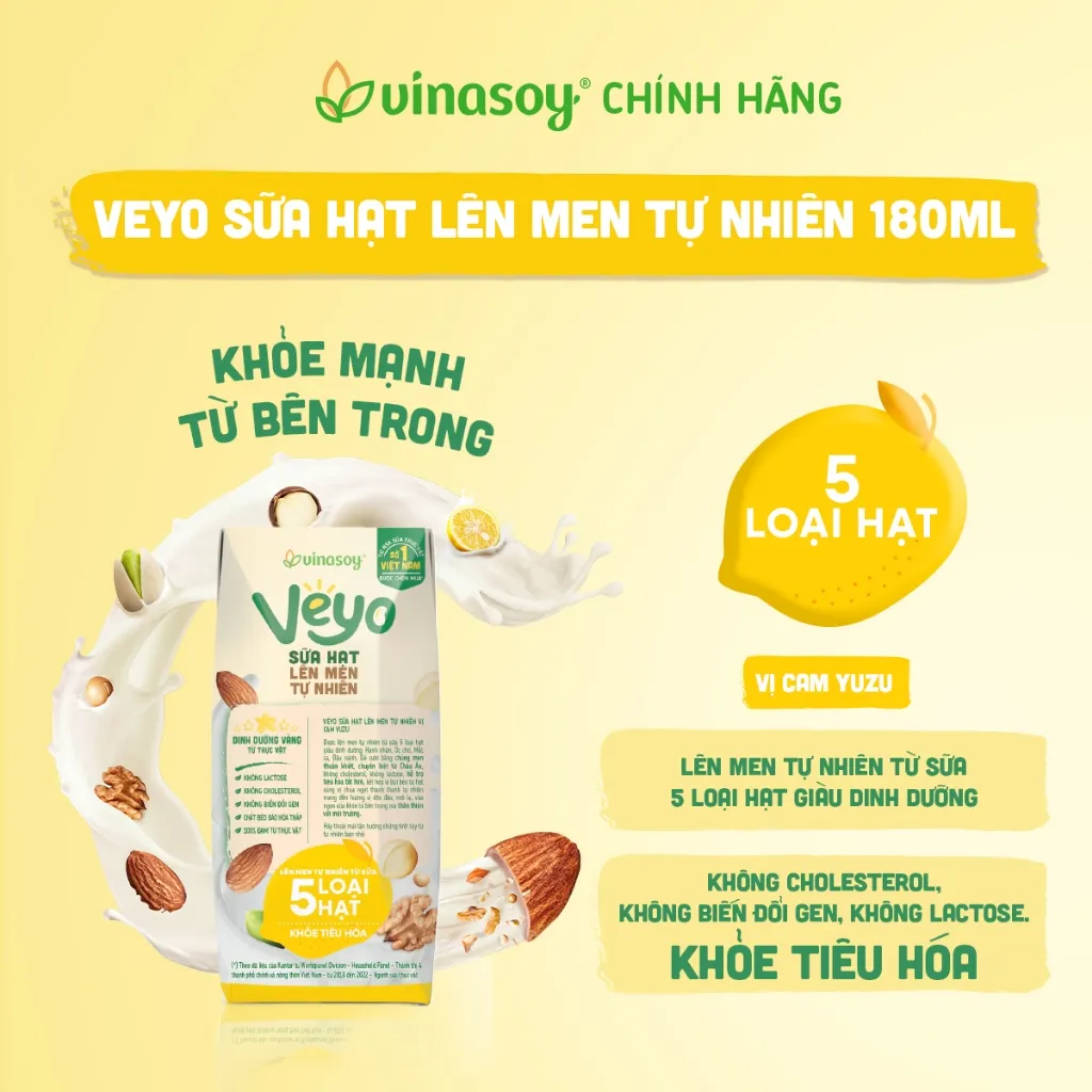 Ảnh Thùng Veyo Sữa hạt lên men tự nhiên Vị Cam Yuzu (30hộp x 180ml) 3