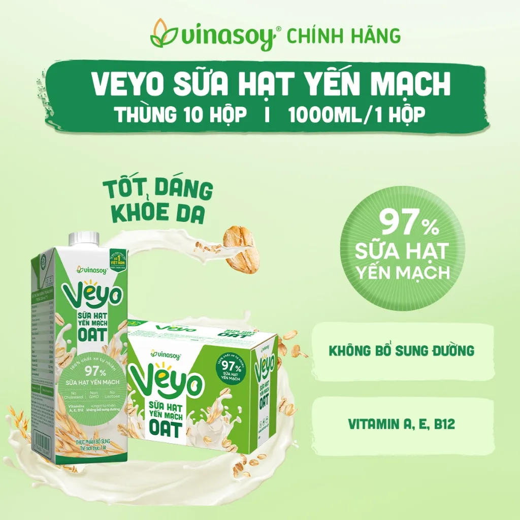 Ảnh Thùng Veyo sữa hạt yến mạch (10 hộp x 1 Lít) 1