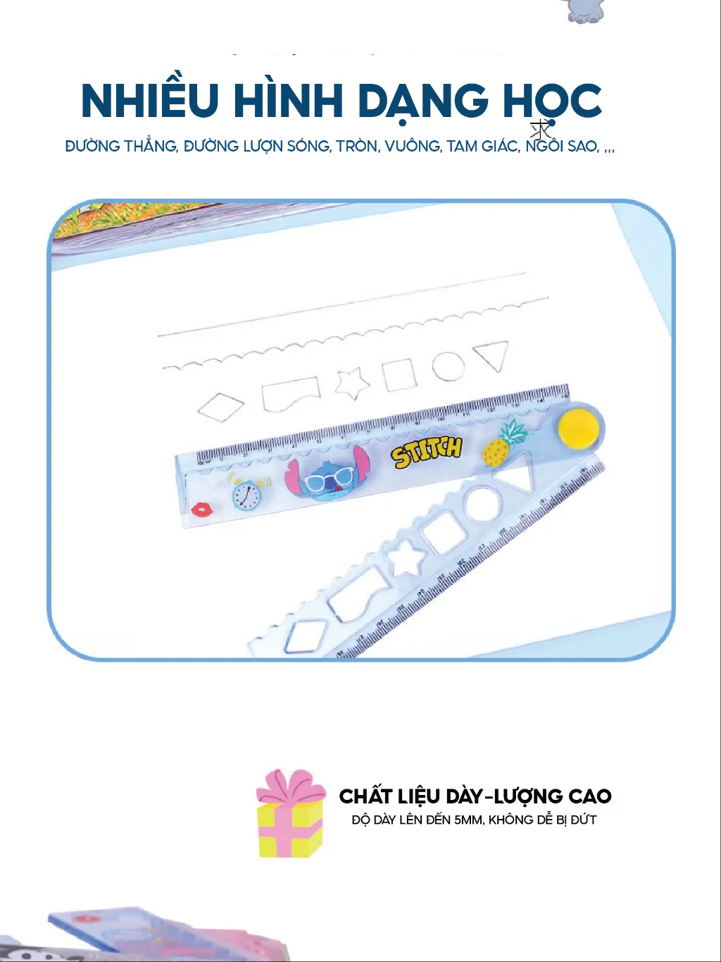 Ảnh Thước kẻ 30cm cute cho bé 1989KIDS học sinh tiểu học,chất liệu trong suốt an toàn cho trẻ em,thước kẻ cho bé 2