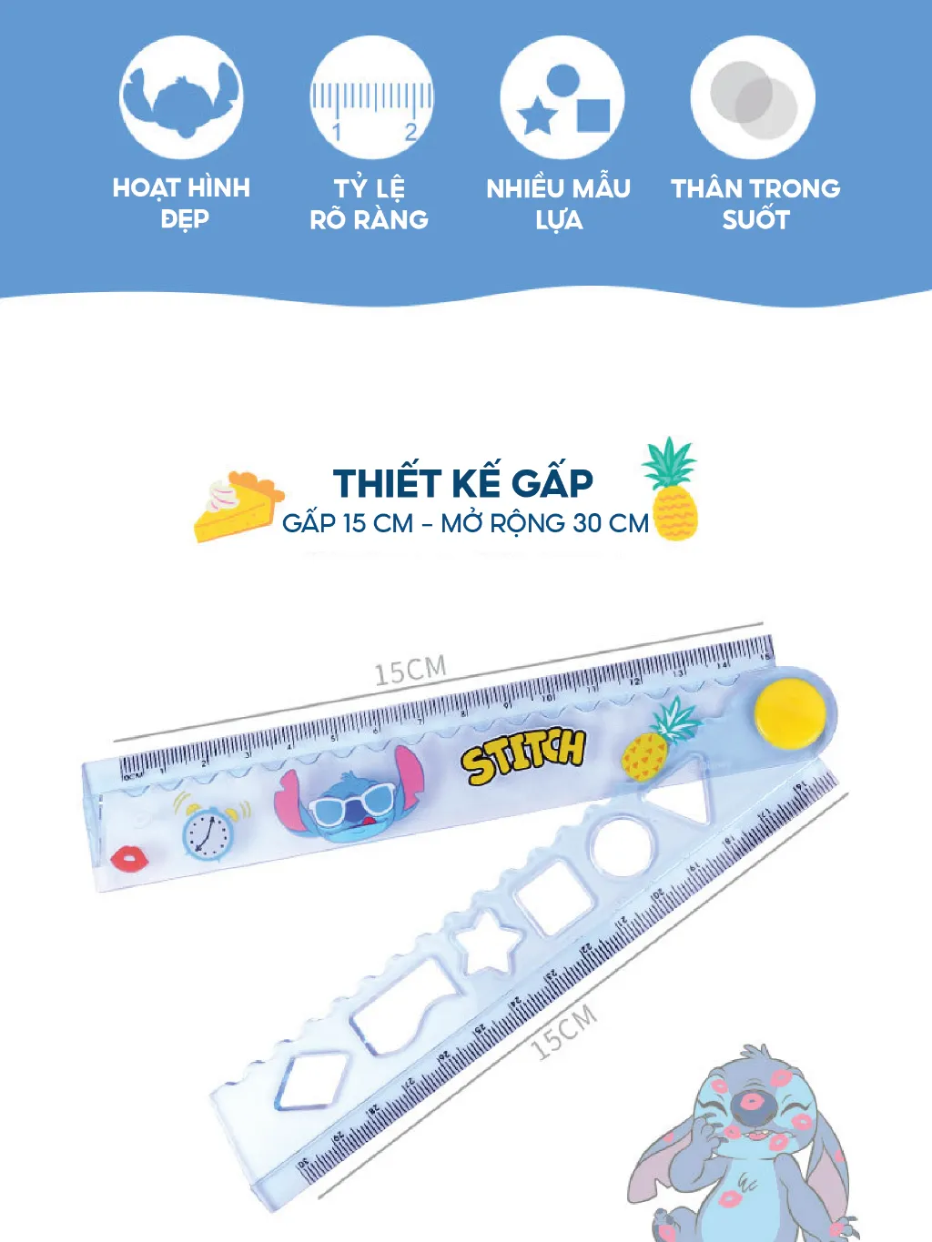 Ảnh Thước kẻ 30cm cute cho bé 1989KIDS học sinh tiểu học,chất liệu trong suốt an toàn cho trẻ em,thước kẻ cho bé 3