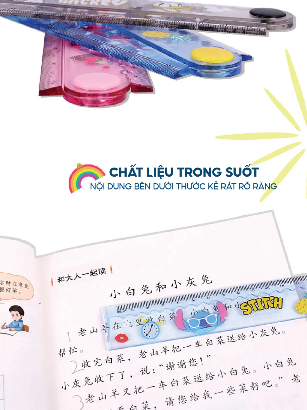 Ảnh Thước kẻ 30cm cute cho bé 1989KIDS học sinh tiểu học,chất liệu trong suốt an toàn cho trẻ em,thước kẻ cho bé 4