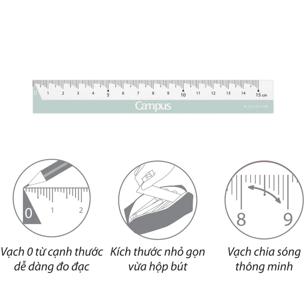Ảnh Thước Kẻ Nhựa KUSUMI Series Acrylic Mờ 15cm Hạn Chế Trầy Xước Chính Hãng Campus 2
