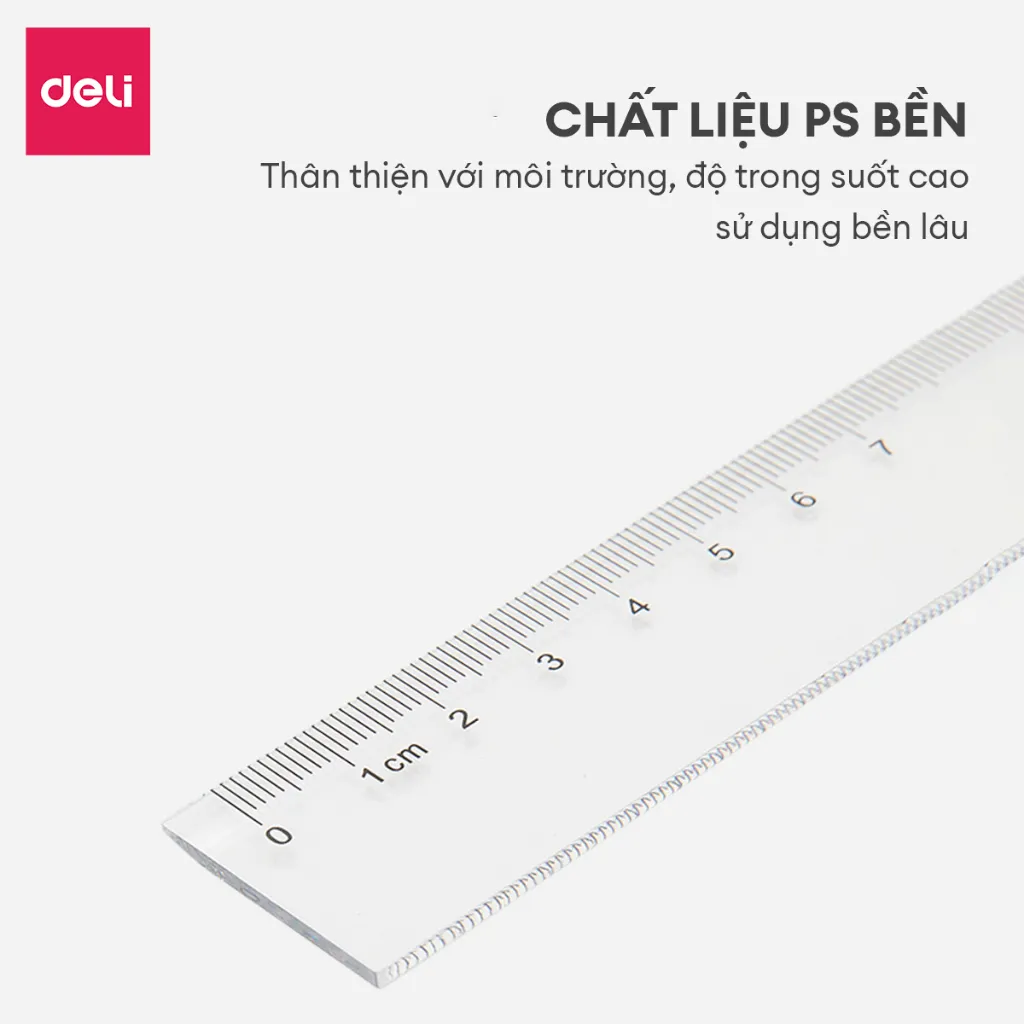 Ảnh Thước kẻ trong suốt Deli - 18/ 20/ 30cm - Chất liệu PS bền chống trầy xước - Phù hợp với học sinh dân văn phòng học tập 1