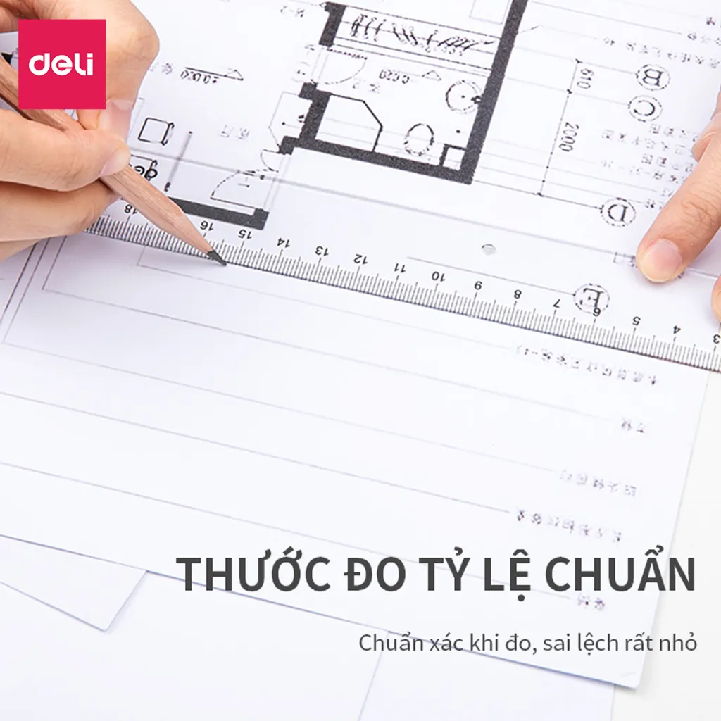Ảnh Thước kẻ trong suốt Deli - 18/ 20/ 30cm - Chất liệu PS bền chống trầy xước - Phù hợp với học sinh dân văn phòng học tập 2